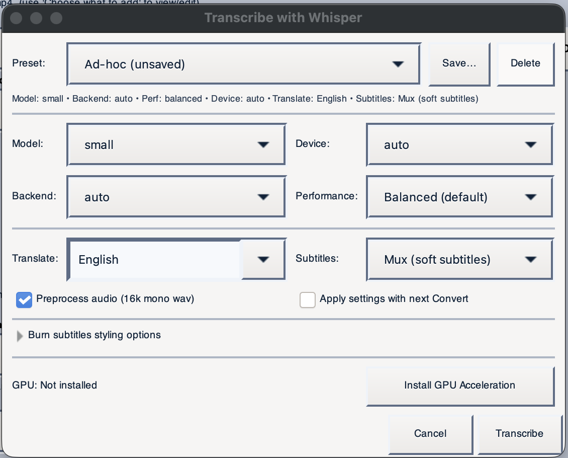 Whisper Transcription